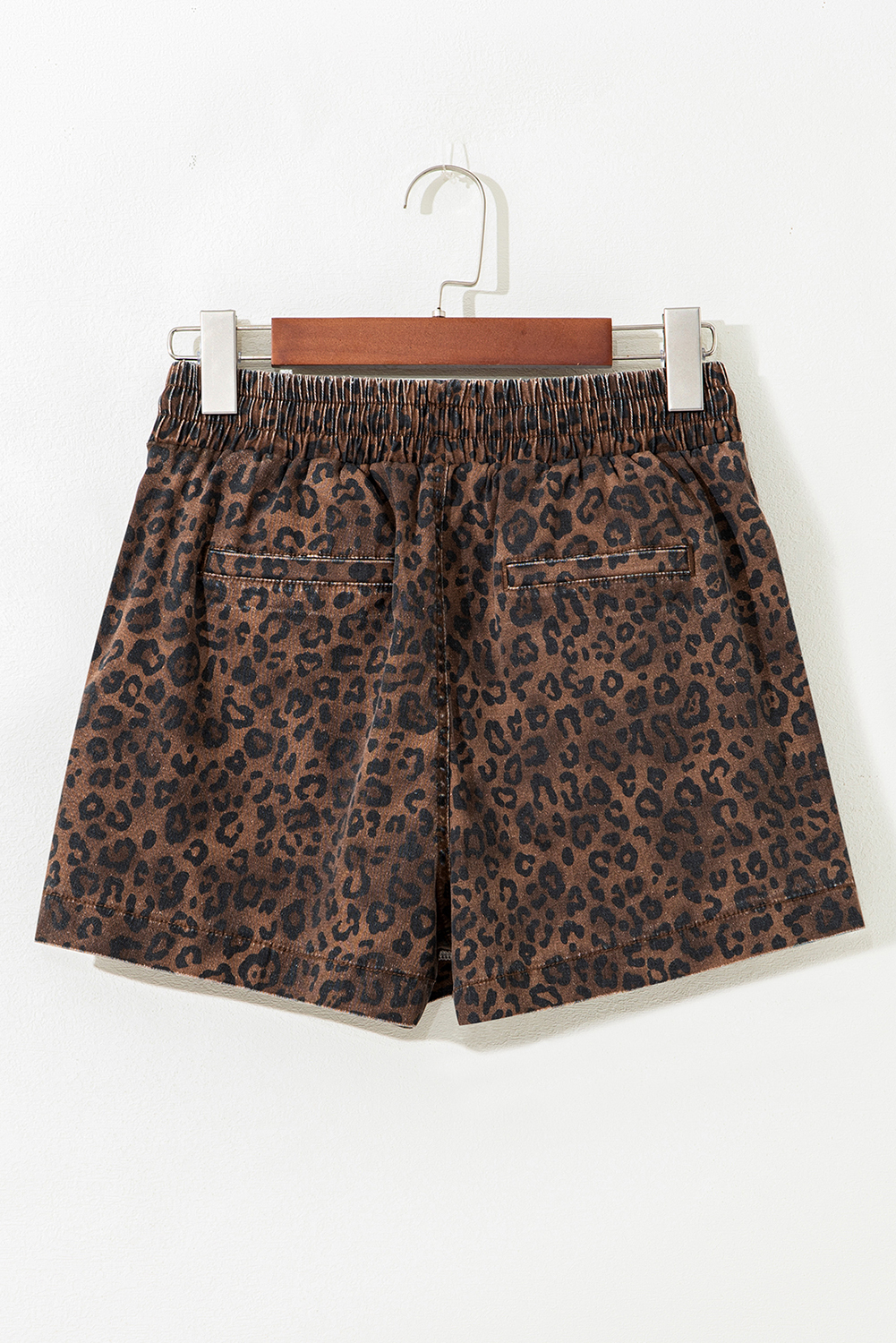 Brown Leopard Print Elastic Waistband Drawstring Denim Skort
