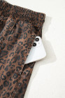 Brown Leopard Print Elastic Waistband Drawstring Denim Skort