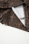 Brown Leopard Print Elastic Waistband Drawstring Denim Skort