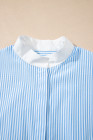 Sky Blue Stripe Contrast Collar Patchwork Hidden Button Short Sleeve Summer Shirt