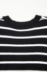 White Stripe Ribbed Trim Round Neck Bubble Sleeve Knitted Top