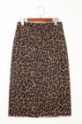Brown Leopard Denim Frayed Split Denim Midi Skirt