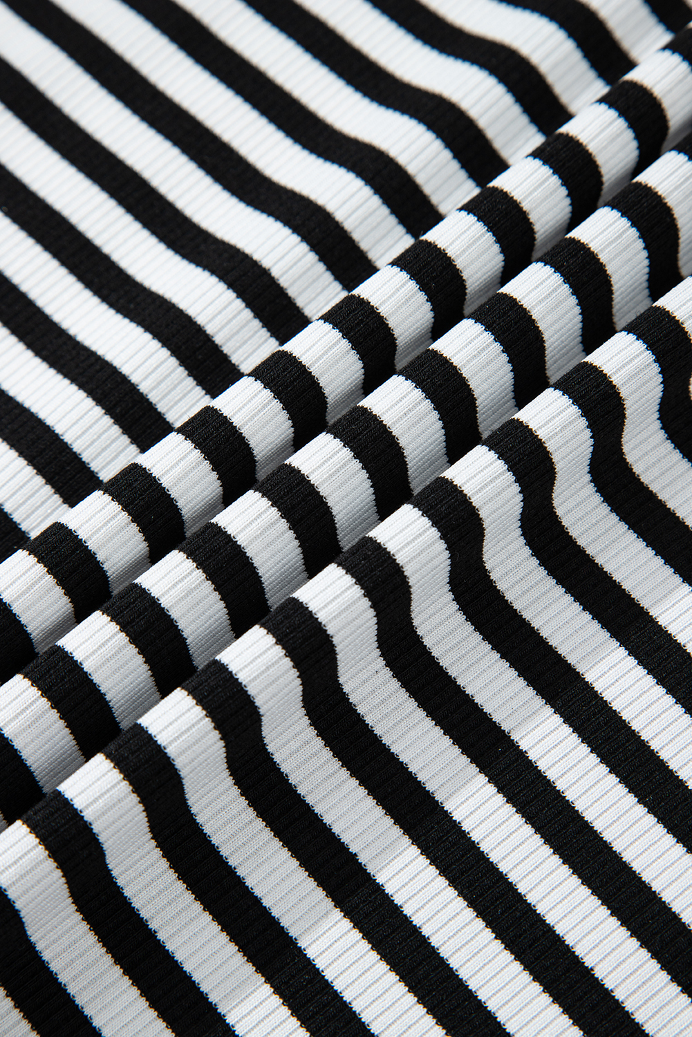 Black Stripe Ribbed Cap Sleeve Round Neck T Shirt