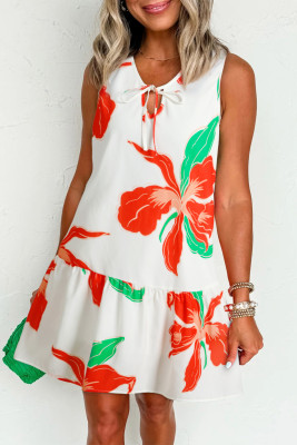 Red Floral Lace up Ruffled Sundress LC6125764-P10320