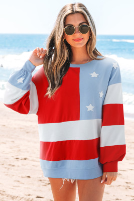 Multicolour American Flag Vintage Oversized Pullover Sweatshirt LC25319555-P22