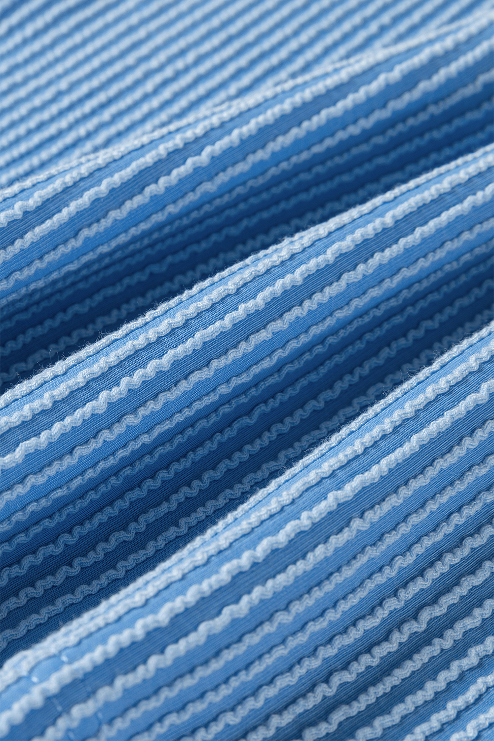 Sky Blue Leopard Patchwork Corded Knit Crew Neck T Shirt