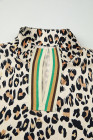 Khaki Leopard Color Block Contrast Striped V Neck Half Sleeve Loose Fit Blouse