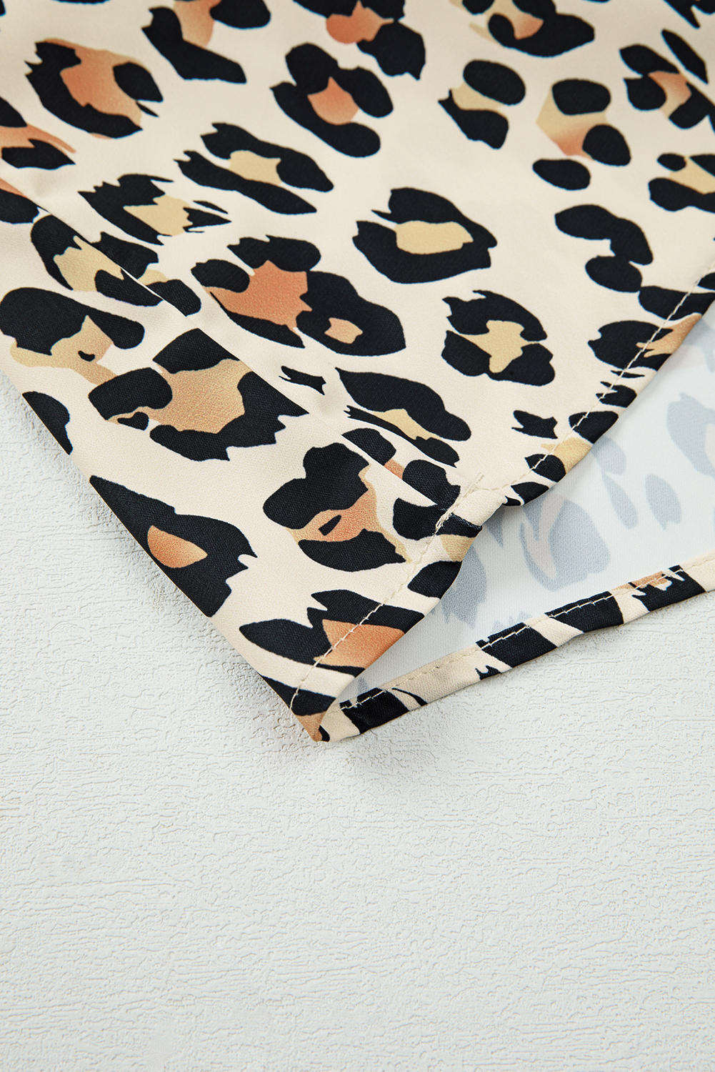 Khaki Leopard Color Block Contrast Striped V Neck Half Sleeve Loose Fit Blouse