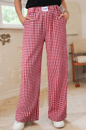 Fiery Red Plaid Casual Loose Trousers LC7713866-P3