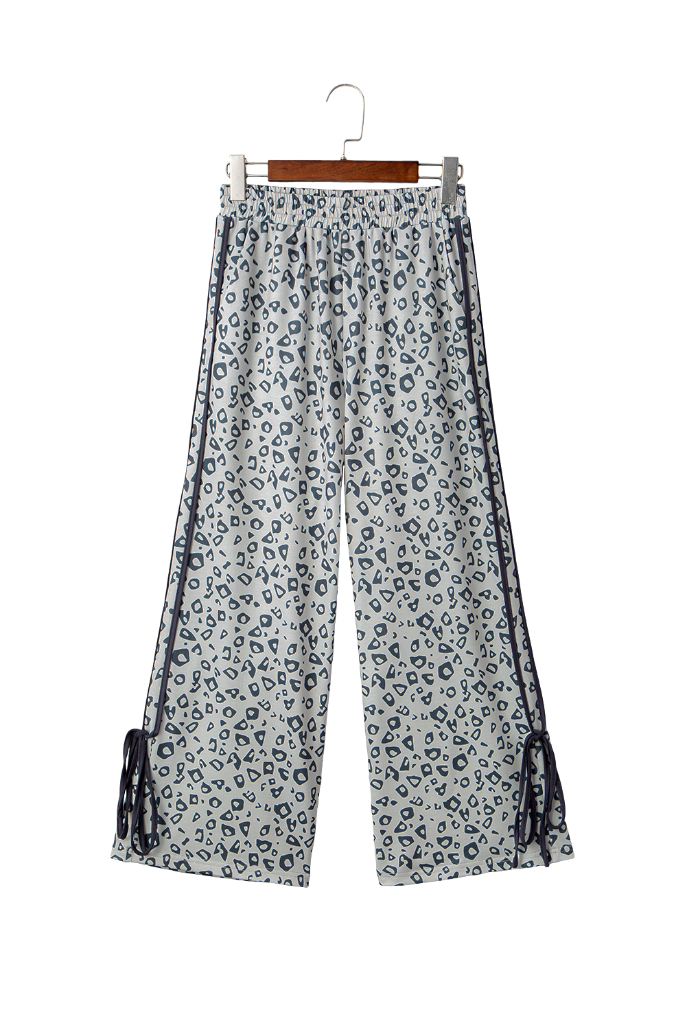 Gray Leopard High Waist Side Bow Straight Leg