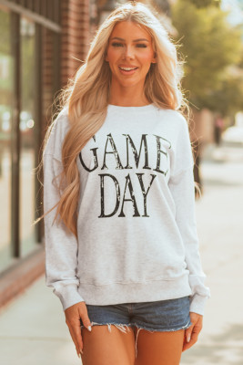 Black Vintage Washed GAME DAY Graphic Baggy Sweatshirt LC25319830-P220