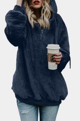Navy Warm Furry Pullover Hoodie LC251273-5