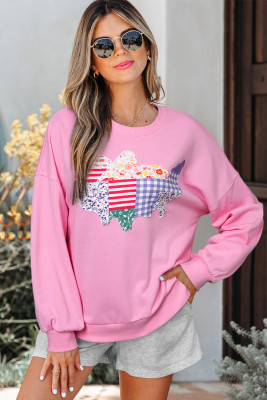 Pink USA Map Patched Graphic Patriotic Sweatshirt LC25319953-P10