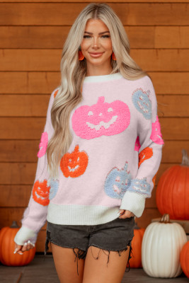 Beige Halloween Cute Pumpkin Pattern Sweater LC2726861-P1520