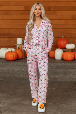 Pink Halloween Eve Haunted Honey Bat Print Pajama Set LC151721-P1020