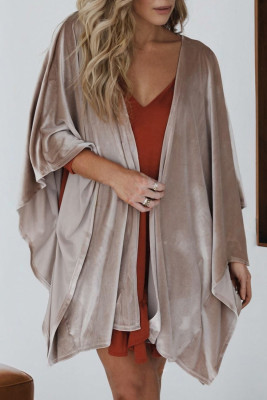 Smoke Gray 3/4 Sleeve Open Front Velvet Kimono LC2542713-P7016