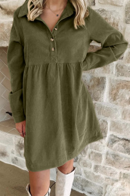 Vineyard Green Corduroy Half Button Collared Long Sleeve Mini Dress LC6126252-P2409