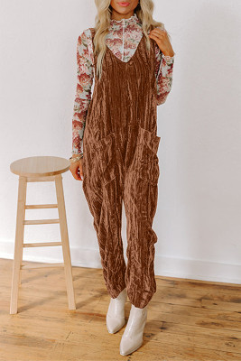 Chicory Coffee Velvet Adjustable Straps Patched Pocket Sleeveless Jumpsuit LC7721116-P7017