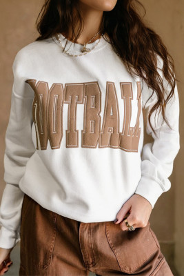 White FOOTBALL 3D Letter Graphic Crew Neck Sweatshirt LC25319851-P1