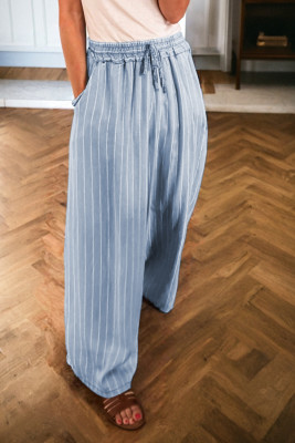 Sky Blue Stripe Chambray Wide Leg Tied Elastic Waist Trousers LC7875911-P419