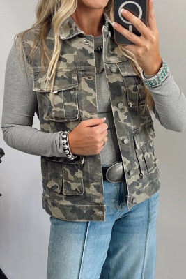 Green Camo Cargo Denim Vest LC790212-P920