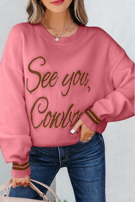 Peach Blossom See You Cowboy Embroidered Western Graphic Sweater LC2726696-P4010