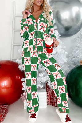 Green Holly Jolly Checkered Pattern 2pcs Long Pajama Set LC151784-P920