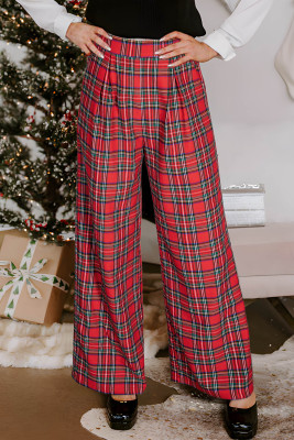 Red Festive Plaid Wide Leg Pull On Pants LC7714022-P10320