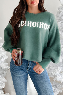 Blackish Green HO HO HO MERRY CHRISTMAS Drop Shoulder Loose Sweater LC2727154-P309