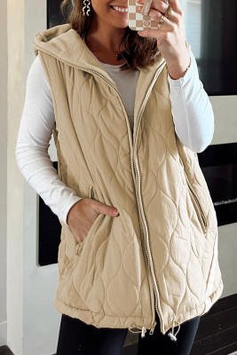 Pale Khaki Quilted Padded Casual Winter Jacket Vest with Fleece Lining LC853583-P5016