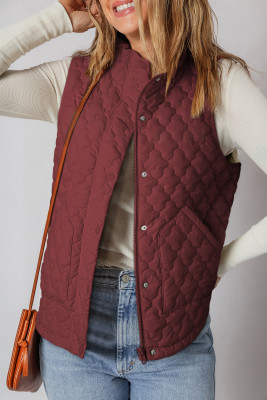 Wild Ginger Flower Shape Quilted Snap Button Zip Up Winter Vest LC853503-P903