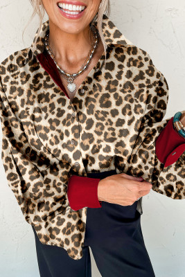 Khaki Contrast Edge Leopard Shirt LC2557023-P1620