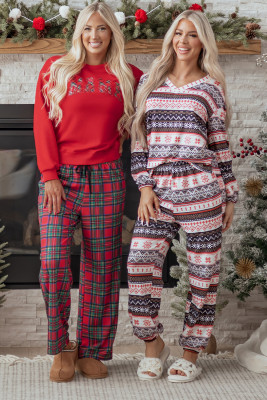 Black Retro Christmas Pattern Loose Pullover 2pcs Lounge Pant Set LC151716-P220