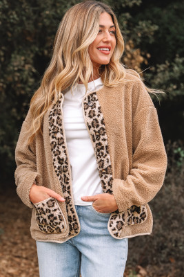 Casual Leopard Print Accent Plush Jacket with Pockets LC8513843-P7016