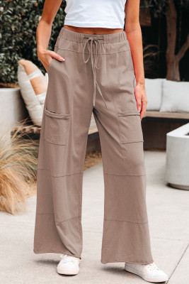 Smoke Gray Mineral Wash Exposed Seam Drawstring Elastic Waistband Wide Leg Cargo Pants LC7713445-P7016