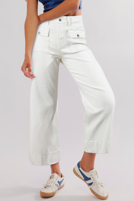 White Flap Pockets Front Straight Cropped Jeans LC7875091-P1