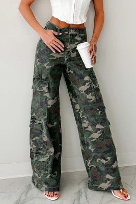 Green Camo Denim Cargo Wide Leg Pants DLM78760768-P10920