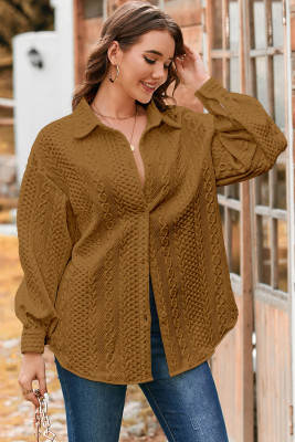 Camel Cable Texture Puff Sleeve Loose Shacket LC2555155-P1016