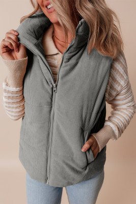Gray Corduroy Stand Neck Zipped Puffer Vest LC856209-P11