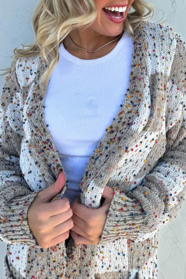 Brown Confetti Dot Checkered Print Open Cardigan with Pockets LC2712740-P1720