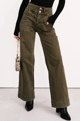 Jungle Green Double Waistband Loose Straight Jeans LC7876046-P609