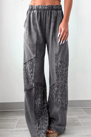 Dark Grey Mineral Wash Leopard Patchwork Loose Pants LC7714045-P2011