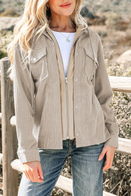 Beige 2 in 1 Thermal Knit Textured Hooded Jacket LC8513793-P15