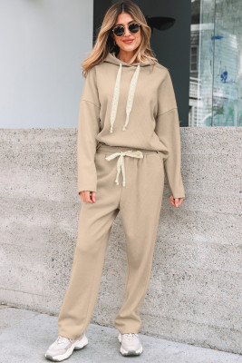 Jet Stream Lace Drawstring Pullover Hoodie and High Waist Pants Corduroy Suit LC628259-P2015