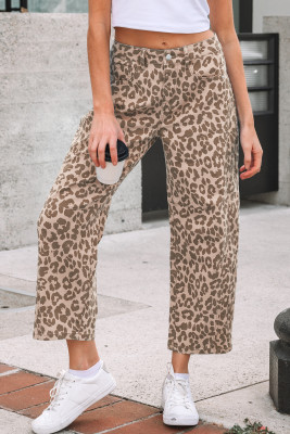 Khaki Leopard Print Straight Loose Jeans LC7875680-P1620