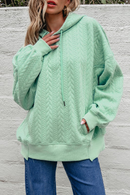 Moonlight Jade Cable Textured Baggy Solid Hoodie LC25316607-P2209