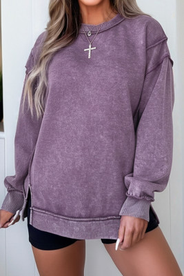 Valerian Mineral Wash Exposed Seam Side Slit Sweatshirt LC25320718-P308