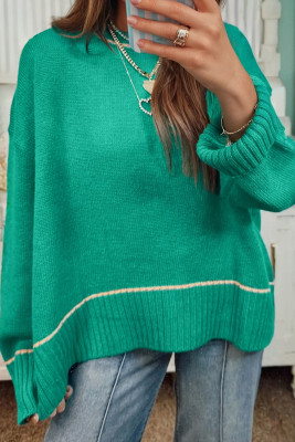 Sea Green Contrast Detail Drop Shoulder Baggy Sweater LC2727848-P409