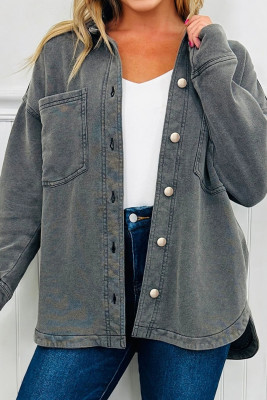 Medium Grey Mineral Wash Chest Pockets Drop Shoulder Shacket with Side Slit LC8541005-P3011