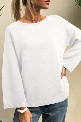 White Solid Color Knit Loose Bracelet Sleeve Dolman Sweater LC2728091-P101